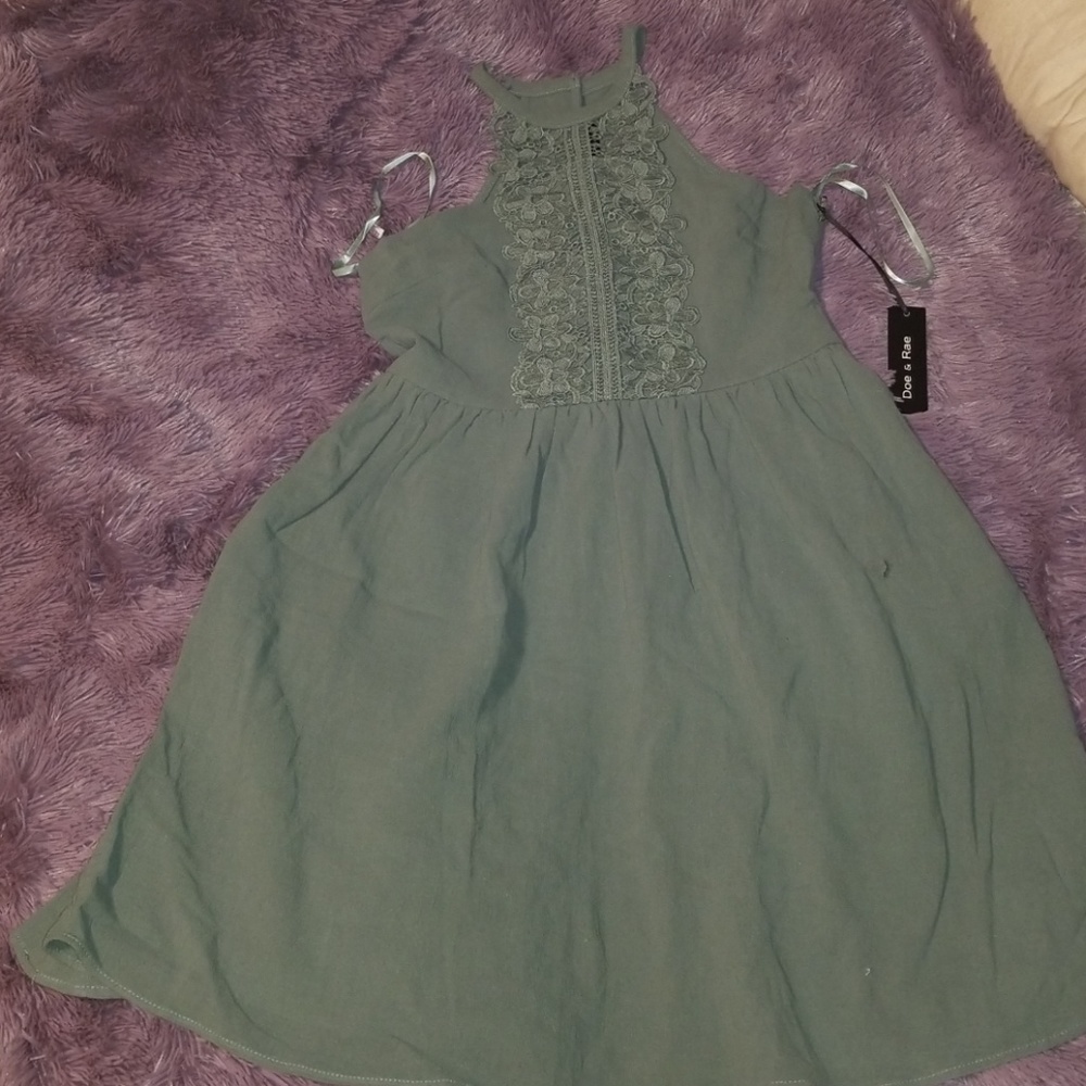 Green olive lace detail dress